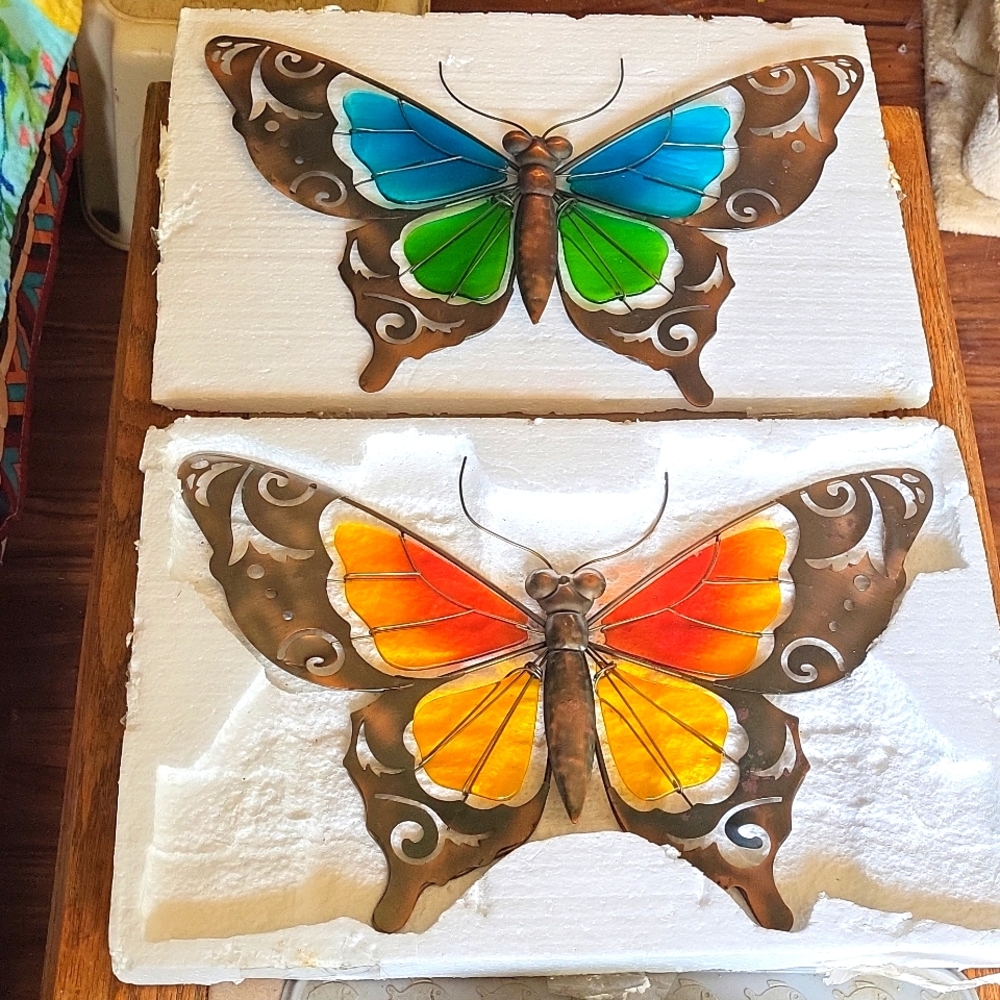 Vintage stained glass butterfly wall art